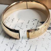 Vintage Gold Filled Hinged Bangle | Hand Engraved Floral | F.M.Co.
