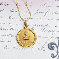 18K French charm with romantic inscription and pavé diamond plus sign on delicate gold chain