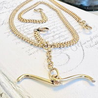 Antique 14k Gold Curb Watch Chain with Mustache T-Bar & Albert Dog Clip | hipV Jewelry