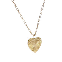14k gold filled fluted heart pendant necklace on 18 inch long and short chain, hipV Modern Line