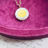 Guilloché Enamel Sunburst Locket Necklace on 14k Gold Paperclip Chain, 18”