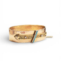 18k gold Victorian bangle bracelet with turquoise and pearl detail