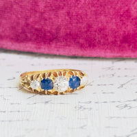 1907 Birmingham hallmarked Edwardian diamond sapphire ring