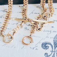 Antique 14k Gold Curb Watch Chain with Mustache T-Bar & Albert Dog Clip | hipV Jewelry