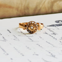 French Victorian Pearl & Diamond Ring in 18K Rose Gold - Size 8