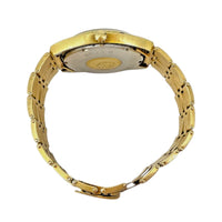 Overhead view of full 14k gold Omega bracelet and clasp laid flat.