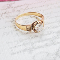 Side view of 18k gold Etruscan Revival ring with 0.65ct OEC diamond