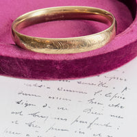 Etched Gold-Filled Hinged Bangle Bracelet