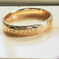 Vintage Gold Filled Hinged Bangle | Hand Engraved Floral | F.M.Co.