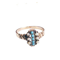 Antique 10k Seed Pearl & Turquoise Ring — Size 7