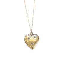 Diamond Starburst Gold-Filled Heart Locket Necklace