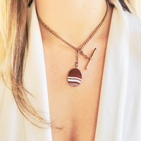 Victorian Banded Agate Pendant Necklace on Gold-Filled Curb Watch Chain