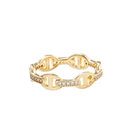 Mariner Link Ring in gold plated sterling silver with pavé clear diamonettes, hipV Modern Collection