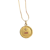 Elegant vintage necklace featuring symbolic diamond and ruby love pendant on 18-inch 14K chain