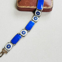 Scandinavian enamel panel bracelet with sterling silver links