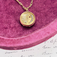 Art Nouveau Crescent Moon Locket with Paste Stones