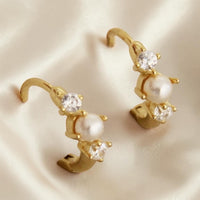 Dainty Pearl & CZ Huggie Hoop Earrings