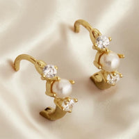 Dainty Pearl & CZ Huggie Hoop Earrings