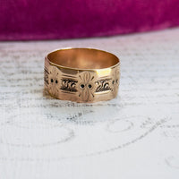 Hand-chased and stippled floral cigar band ring