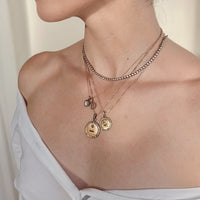18k French Love Token Necklace – “Qu’hier Que Demain” on 14k Gold Paperclip Chain