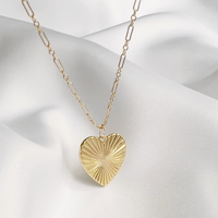 Close detail of fluted heart pendant in 14/20 certified gold filled, hipV Modern jewelry