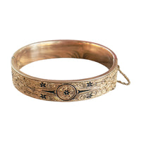 Victorian floral Taille d'Épargne bracelet with gold-filled finish and black enamel accents