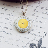 Guilloché Enamel Sunburst Locket Necklace on 14k Gold Paperclip Chain, 18”
