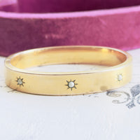 Gold filled starburst bangle bracelet styled flat, modern vintage jewelry by hipV