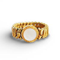 Phoenix sweetheart expansion bracelet detail, mother of pearl face and flexible slip-on design