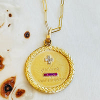 Rare 1920s Augis love token pendant on 14k gold paperclip chain