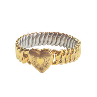 Signed Bigney vintage gold filled sweetheart expansion bracelet with Florentine finish and hand-engraved floral heart center