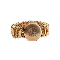 Vintage gold-filled sweetheart locket bracelet with starburst design