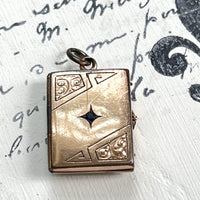 Intaglio Sapphire Locket • Antique Victorian Gold Filled Locket with Obsidian Intaglio of a Classical Warrior