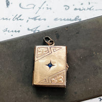 Intaglio Sapphire Locket • Antique Victorian Gold Filled Locket with Obsidian Intaglio of a Classical Warrior