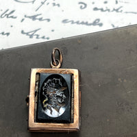 Intaglio Sapphire Locket • Antique Victorian Gold Filled Locket with Obsidian Intaglio of a Classical Warrior