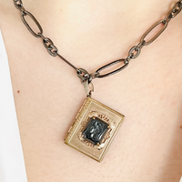 Vintage Black Cameo Intaglio Book Locket Necklace