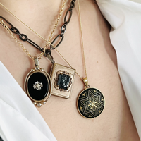 Vintage Black Cameo Intaglio Book Locket Necklace
