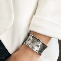 Sterling Cuff Bracelet with etched floral design.