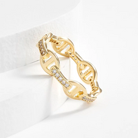 Gold plated sterling silver mariner link ring with pavé-set clear diamonettes