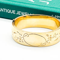 antique etched gold filled wide band bangle