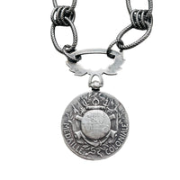 Coin Necklace featuring a helmeted bust on one side with a globe on the reverse