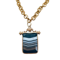 Victorian Banded Agate Necklace in hues of brown, blue, black and white