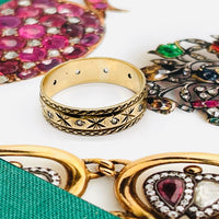 Gold Etched Band with Diamonds • Stacking Ring • Minimalist Jewelry