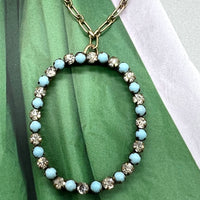 Victorian Pinchbeck Rhinestone & Turquoise Buckle Necklace