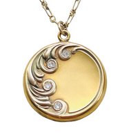 Antique Gold Fill Photo Locket with 4 Rhinestones