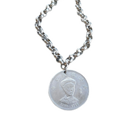 Antique Qing Dynasty coin necklace on a silver chain great layering necklace.