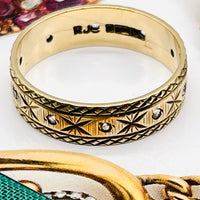 Vintage Etched Gold Band with Diamonds by hipV Modern Vintage Jewelry.