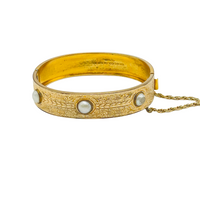Antique Etched Gold Filled Bracelet featuring 3 round pearls