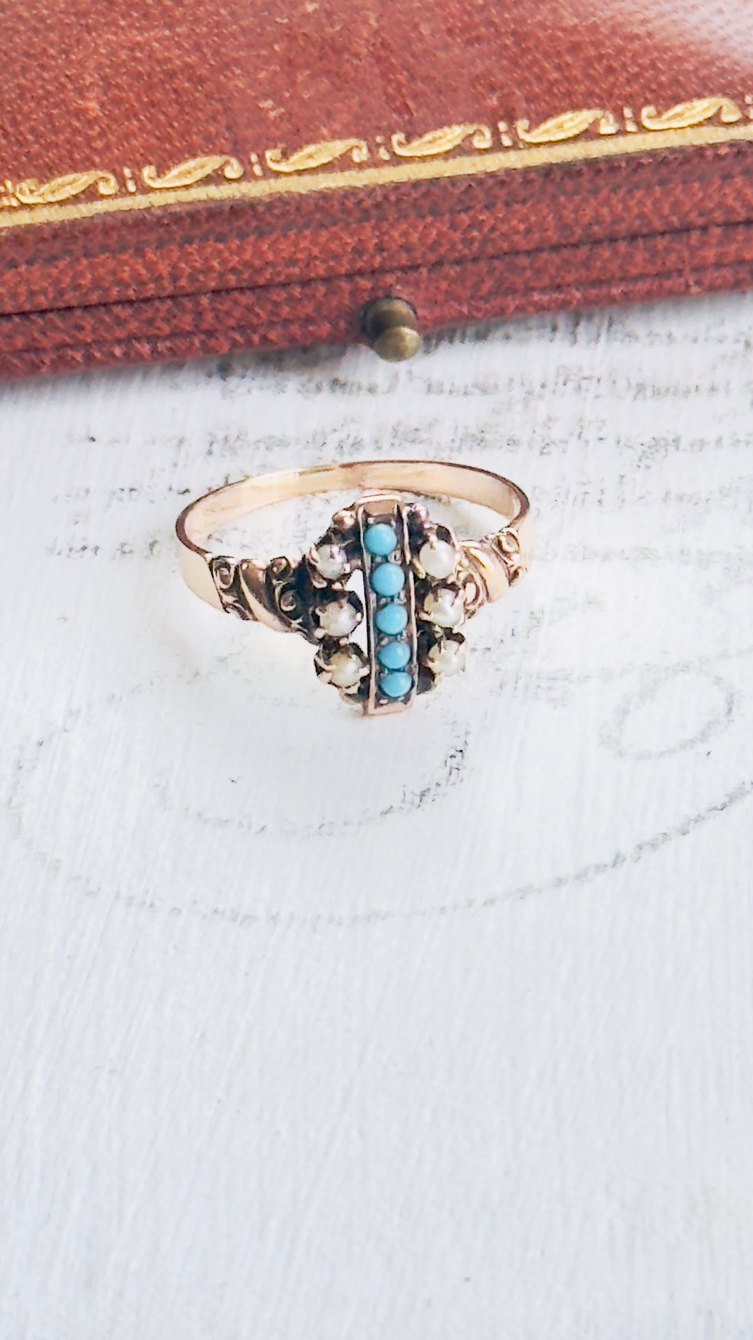 Antique 10k Seed Pearl & Turquoise Ring — Size 7