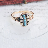 Antique 10k Seed Pearl & Turquoise Ring — Size 7